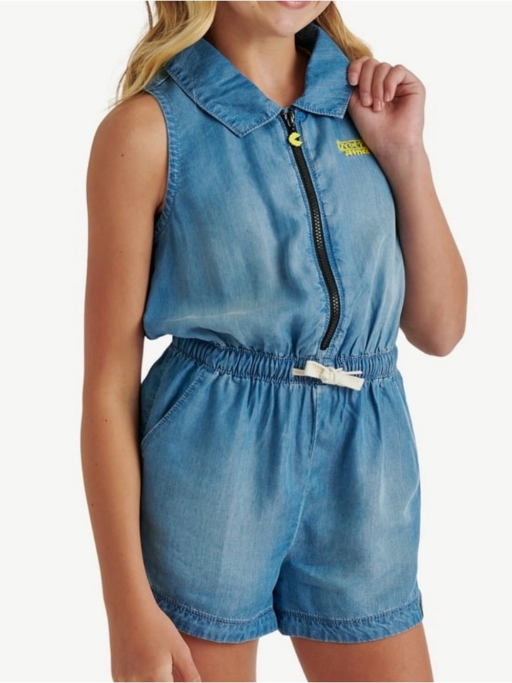 Justice Blue Pac-Man Chambray Girls' Sleeveless Shorts Romper size 10